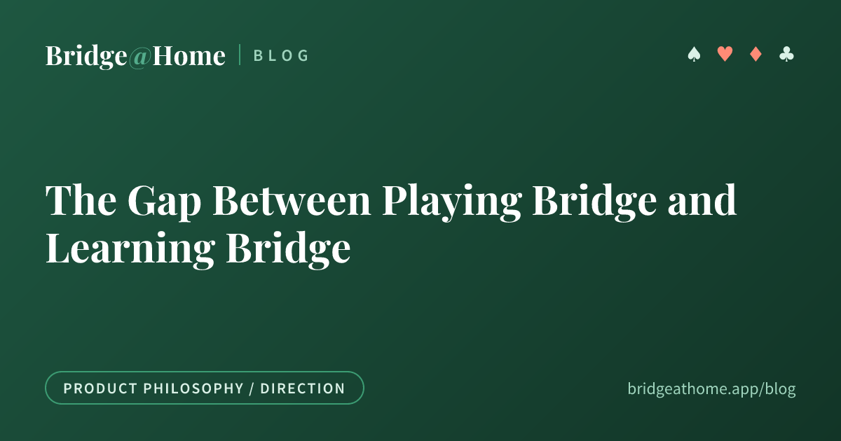 The Gap Between Playing Bridge and Learning Bridge | Bridge@Home